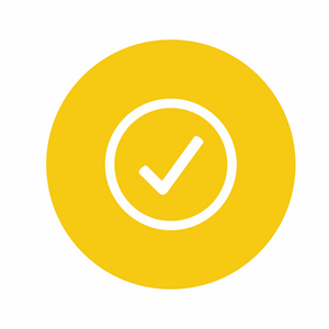 Yellow circle with a white check mark on a white background