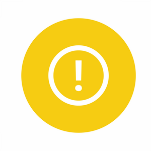 Yellow circle with a white exclamation mark in the center on a white background